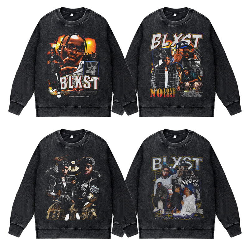 美式说唱歌手水洗做旧vintage秋冬套头圆领卫衣blxst周边rapper