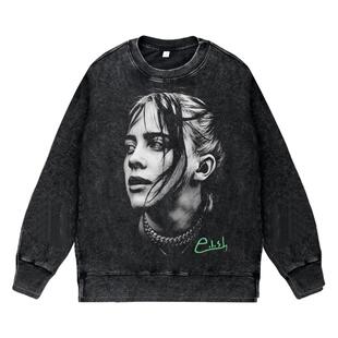 美式复古做旧水洗vintage圆领套头卫衣碧梨billie欧美流行音乐