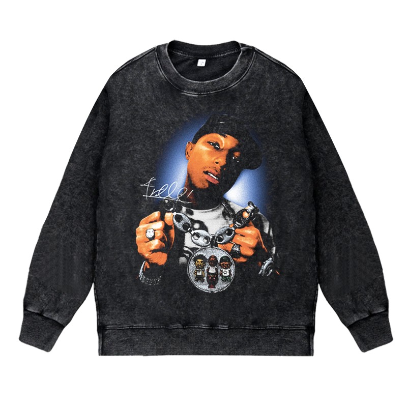 美式说唱rapper水洗做旧卫衣法瑞尔·威廉姆斯Pharrell Williams