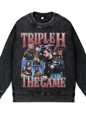 美式复古vintage高街潮流WWE职业摔跤TRIPLEH王中王圆领套头卫衣