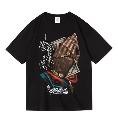 合十礼印花短袖T恤男半袖夏季