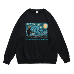 ins潮流印花梵高星空联名塞尔达宽松套头无帽卫衣男女夏季bf风