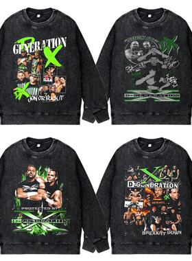美式水洗做旧vintage宽松秋冬圆领套头卫衣WWE电影D-GENERATION