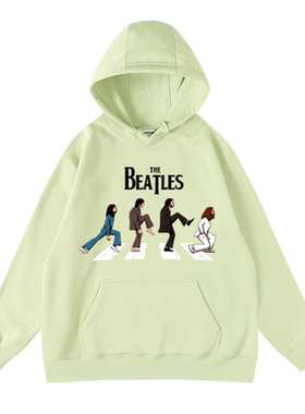 beatles印花加绒连帽卫衣