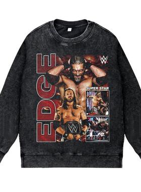 美式复古vintage高街潮流WWE职业摔跤EDGE亚当宽松圆领套头卫衣男