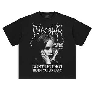 美式潮流印花oversize落肩半袖T恤男女流行BillieEilish碧梨比莉