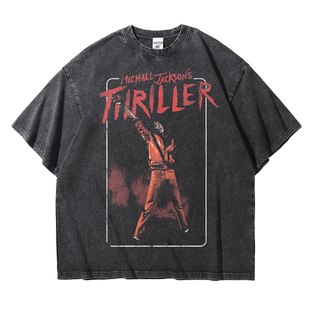 jackson欧美mj迈克尔杰克逊宽松水洗重磅纯棉五分短袖T恤男女夏