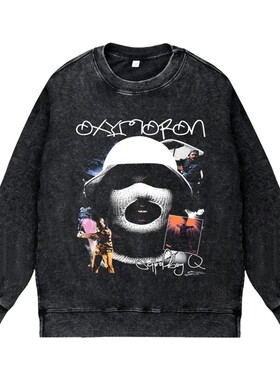 美式说唱嘻哈潮流apper水洗做旧印花vintage秋冬圆领卫衣OXYMORON