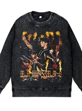 美式电音百大DJ歌手水洗做旧复古秋冬圆领套头卫衣ILLENIUM男