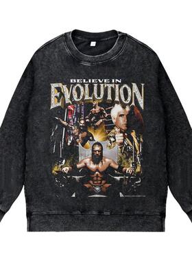 美式水洗做旧vintage圆领套头卫衣WWE进化军团VOLUTION HEEL男女