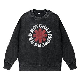 美式复古做旧水洗vintage圆领无帽套头卫衣rhcp红辣椒乐队摇滚