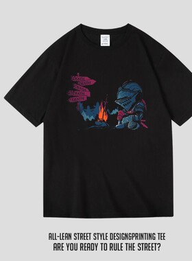 夏季游戏周边黑暗之魂印花纯棉圆领男t恤短袖半袖男女宽松bf风