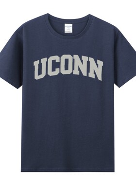 康涅狄格UCONN大学篮球夏季ncaa美国周边印花纯棉圆领短袖T恤男女
