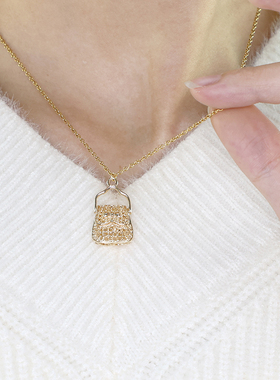 镀18k金金色项链金属小包包吊坠