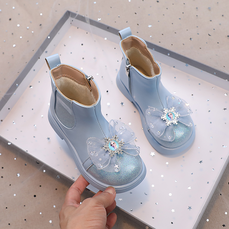 加绒短靴小童秋冬款亮皮女童鞋子