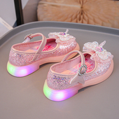 爱莎公主鞋 女孩鞋 2026春秋新款 亮灯单鞋 儿童水晶鞋 闪灯女童小皮鞋