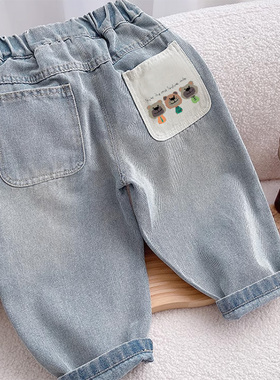 男童牛仔裤春秋款2025新款儿童直筒宽松痞帅春秋款宝宝浅色裤子