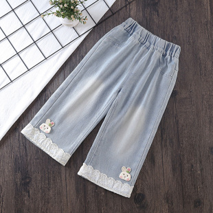 子儿童春秋花边直筒裤 宝宝时髦休闲阔腿裤 2026新款 女童牛仔裤