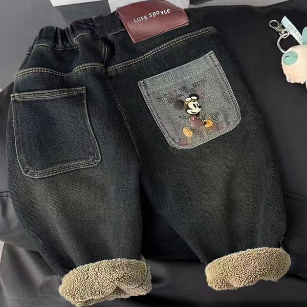 男女童一体绒牛仔裤新款冬季保暖长裤儿童糕糕绒加厚休闲裤子洋气