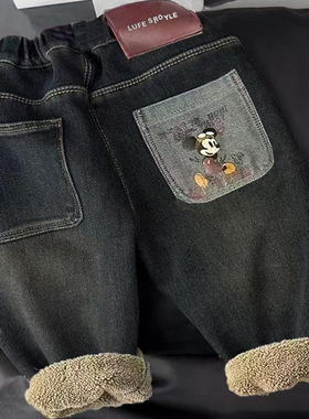 男女童一体绒牛仔裤新款冬季保暖长裤儿童糕糕绒加厚休闲裤子洋气