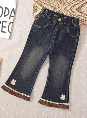 女童裤子春秋款2025新款洋气儿童新款秋装休闲长裤女孩弹力牛仔裤