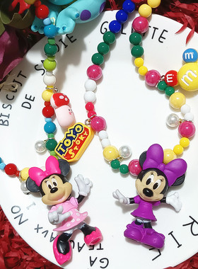 手作彩色串珠卡通米老鼠米妮米奇颈链锁骨链短款项链颈链女儿童