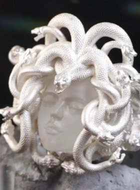 新款潮古希腊美杜莎女王古币戒指艺术手作复古重工个性精致礼物