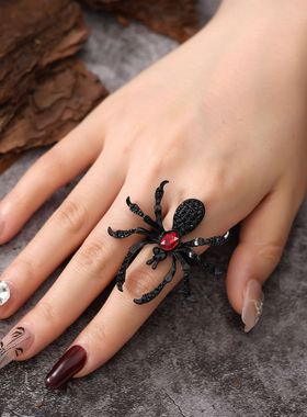跨境欧美暗黑系万圣节个性蜘蛛戒指女ins冷淡风时尚开口食指戒潮
