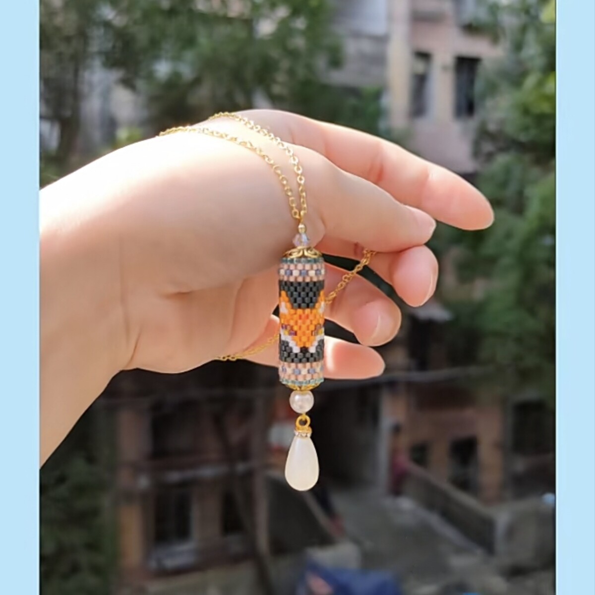 手工制作古董珠串珠转运桶狐狸项链个性独特设计感小众复古颈链