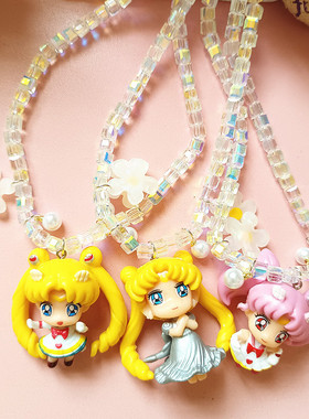 Bilingling闪亮方块串珠可爱卡通美少女战士短款项链颈链儿童女