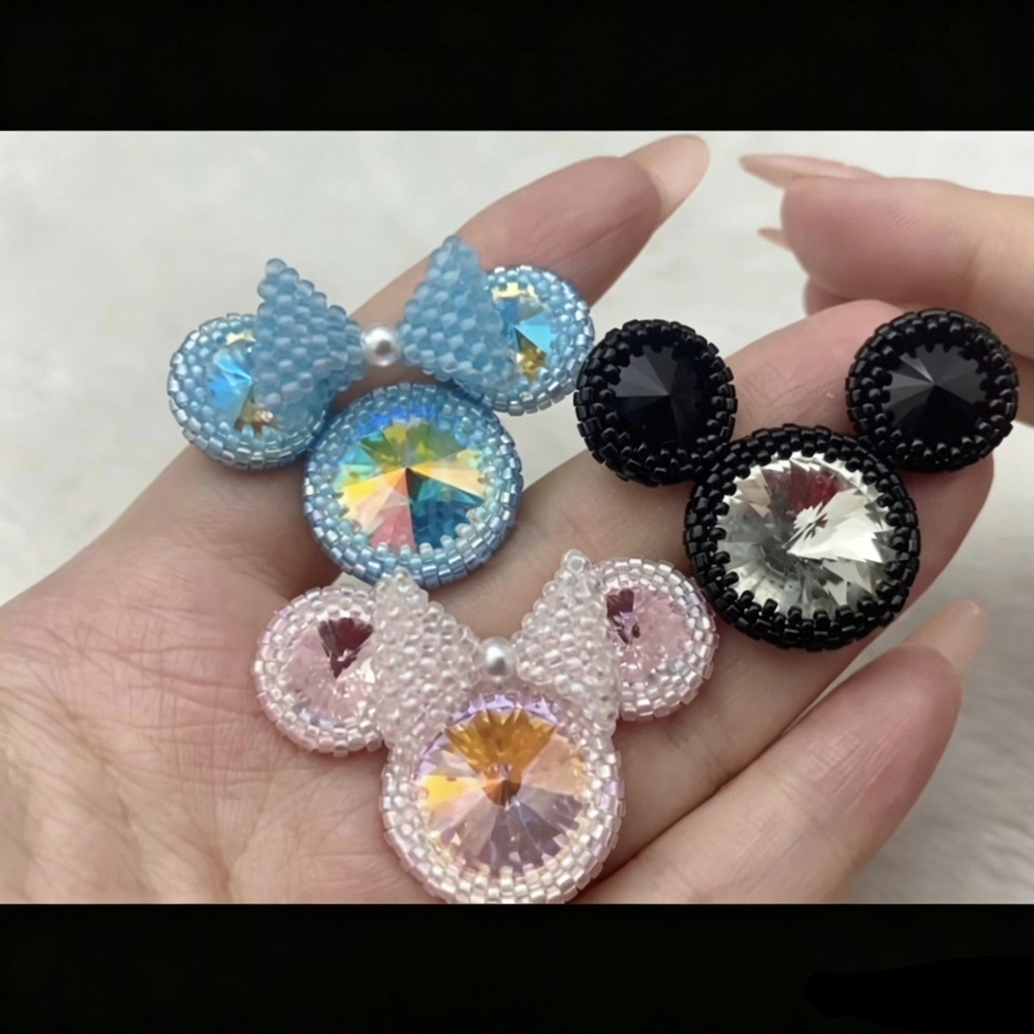 手工串珠米奇米妮粉色蓝色黑色包钻项链少女出游度假戒指耳环手链
