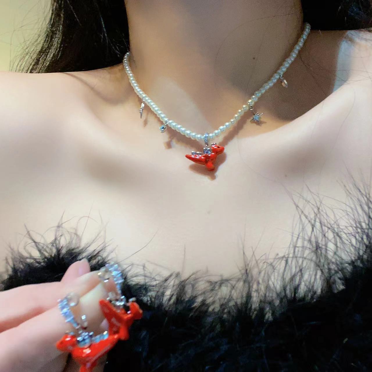 基础彩色恐设计感耳环项链