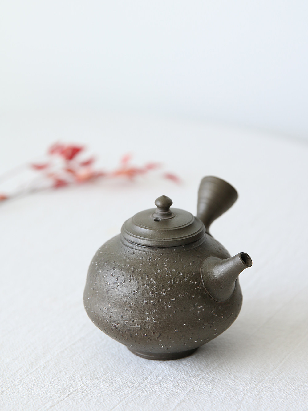 现货 日本进口常滑烧白岩大佑手作梨皮纹侧把泡茶壶 高档日式茶具