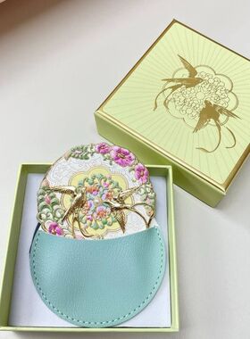 高颜值便携故宫雀绕花枝小镜桃花镜子少女随身小型化妆镜迷你