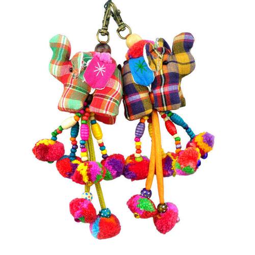 泰国彩色布艺小象毛球钥匙扣挂件云南民族风手工可爱绒球包包挂件