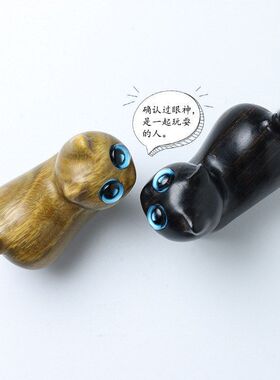 绿檀木黑檀木雕刻贪玩猫可爱猫咪桌面小摆件家居创意礼物饰品树脂