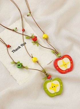 小红书直播清新苹果项链女小众度假风海边气质锁骨链毛衣链配饰