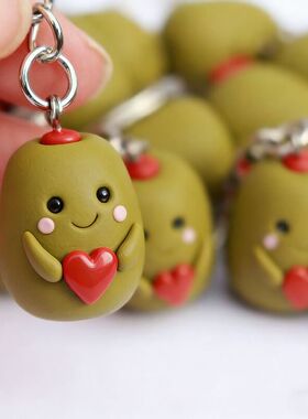 独立站爆款橄榄枝情侣钥匙扣配件背包装饰情人节礼物树脂工艺摆件