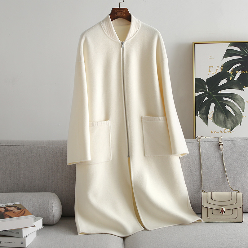 纯羊毛双面呢中长款毛呢外套大衣