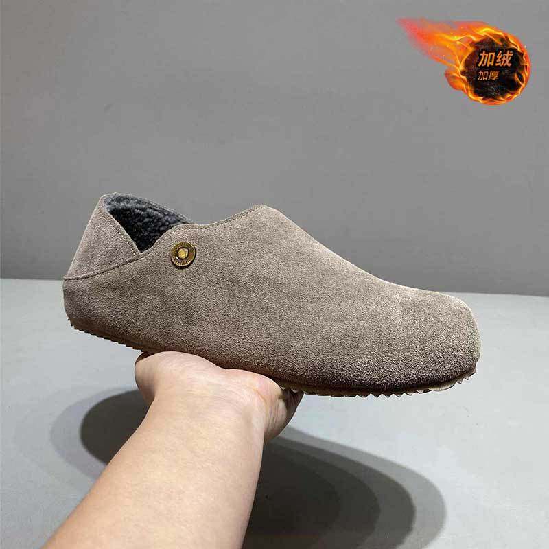 男款勃肯鞋2025冬新款加绒保暖懒人一脚蹬豆豆鞋韩版皮面百搭男鞋,流行男鞋,休闲板鞋,淘宝优惠券,粉丝福利购,淘宝优惠卷