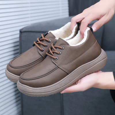 鞋子男2025冬季新款加绒保暖舒适一脚蹬爸爸鞋跨境防滑耐磨雪地靴