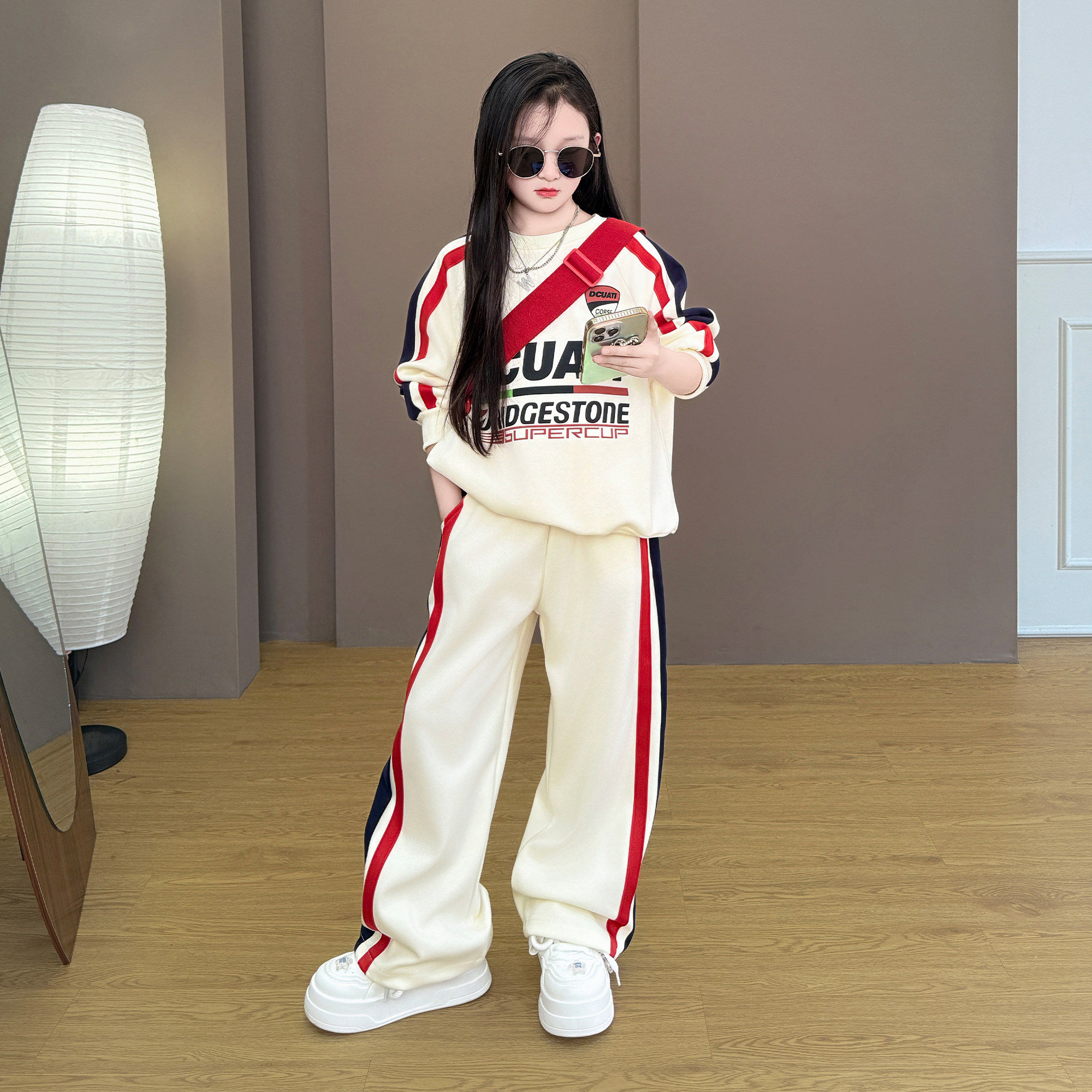 女童2026新款春秋季韩版字母印花时尚宽松休闲日常穿搭拉条套装潮