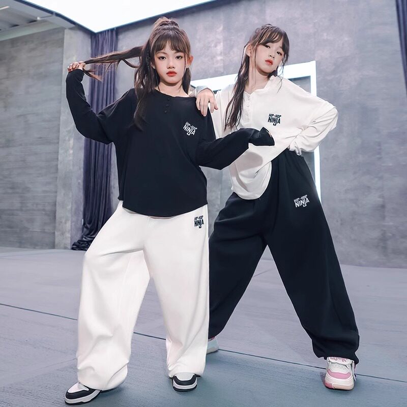 尼恩家女童爵士服套装jazz长袖宽松慵懒街舞嘻哈表演出服潮牌罩衫