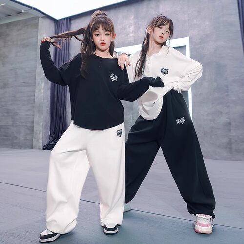 尼恩家女童爵士服套装jazz长袖宽松慵懒街舞嘻哈表演出服潮牌罩衫