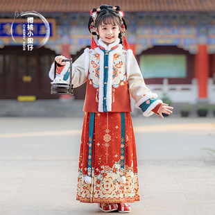 儿童汉服女童冬装2025新款女宝高级古风加绒中国风拜年服唐装过年