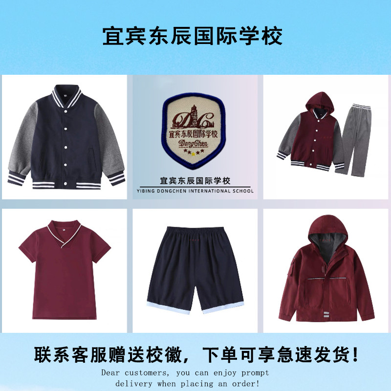 宜宾东辰国际学校校服套装校徽 小学生春秋夏款短袖运动套装短裤