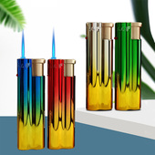 新款 创意金属彩镀蓝焰直冲防风打火机定制网红防爆电子充气火机潮