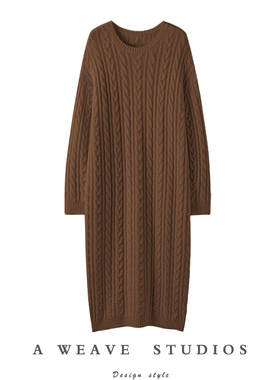 实穿人见人夸~重磅羊绒圆领套头奢贵100%纯羊绒绞花针织连衣裙