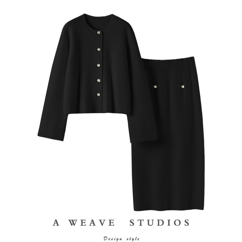 迫不及待想穿上！加厚100%纯山羊绒开衫女阔袖针织长款半身裙套装