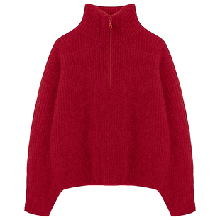 巨爱的质感~小拉绒山羊绒加厚竖高领春季拉链毛衣高级感